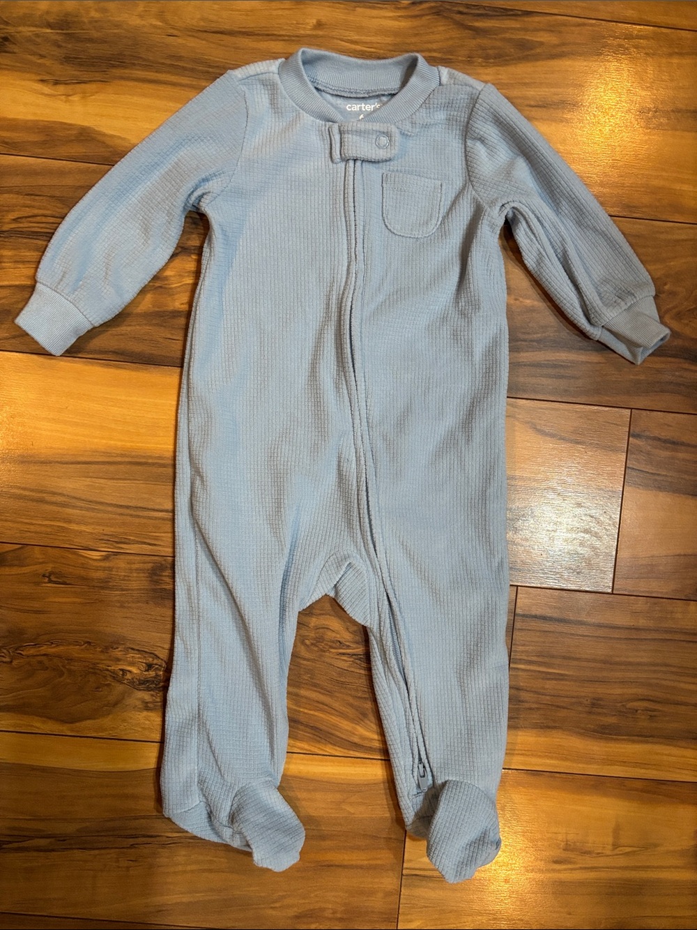 Carter's Pale Blue Waffle-Knit Footed One-Piece